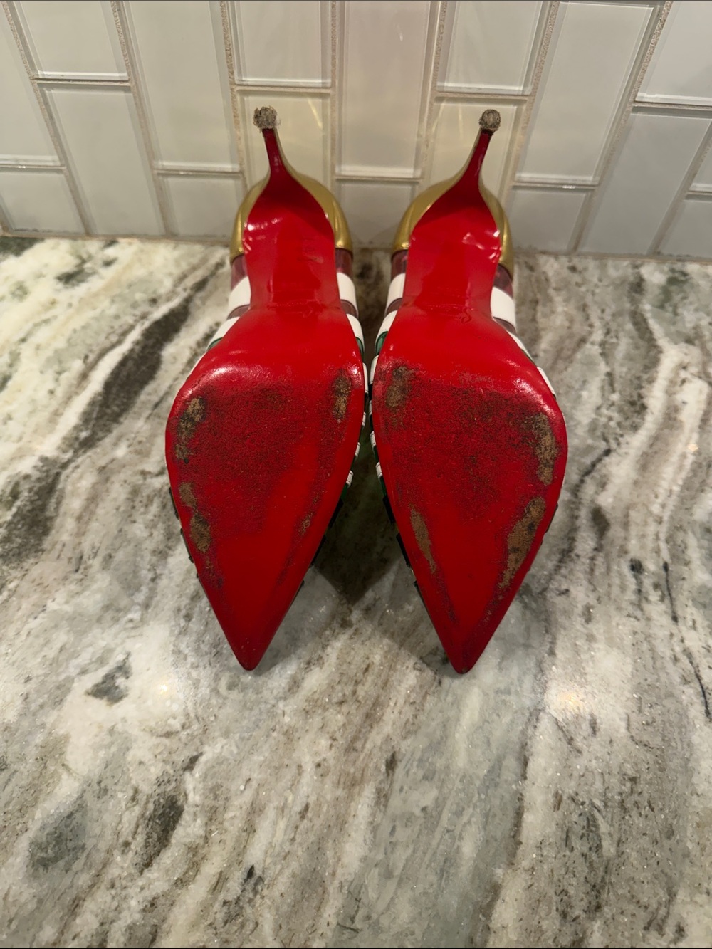 Christian Louboutin Multicolor Striped Pointed Toe Stilettos - Picture 13 of 14